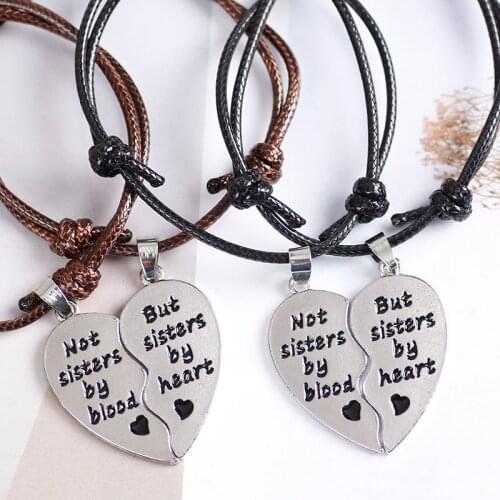 2 Piece Set Black And White Leather Rope Bracelet Best Friend Sisters Pendant Bracelet Fashion Girl Birthday Jewelry Gift