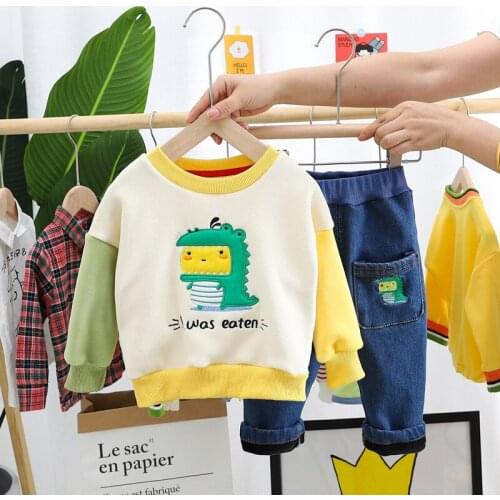 Baby Boys Clothing Sets Autumn Winter Boy girl Set Sport Suits For kids Cartoon dinosaur velvet Sweater Shirt Pants 2 Pieces Set