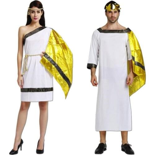 Men Women Boy Girl Greek Roman Cosplay Costume Grecian Goddess God Carnival Halloween Fancy Gold Dress Clothing Set Christmas