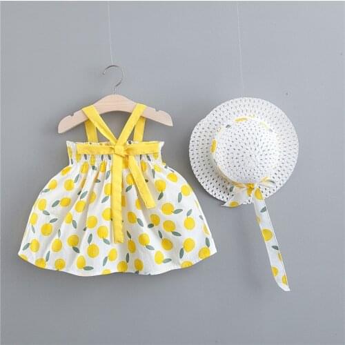 Summer Baby Girl Dress Bow Sleeveless Princess with Hat 2pcs Clothes Set A-Line Infant Vestido Clothes for Beach