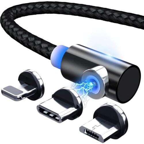 FONKEN Magnet Cable 90 Degree Magnetic Charger Cable Gaming Charging Cable Wire L Bend Type Phone Cable For Xiomi Huawei Samsung