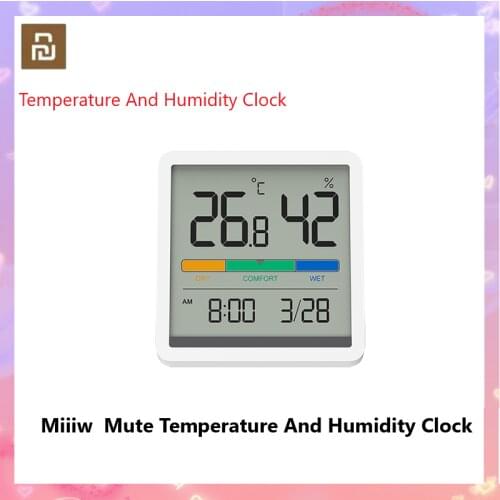 Miiiw Mute Temperature And Humidity Clock Home Indoor High-precision Baby Room C/F Temperature Monitor 3.34inch Huge LCD Screen
