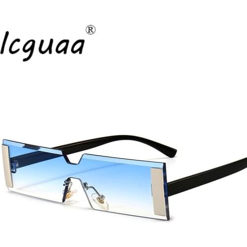 Fashion Small Rectangle Sunglasses Rimless Metal Frame Eye Glasses One Piece Ocean Lens Eye Wear UV400 Sunglasses