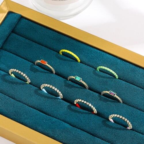 Fashion CZ Crystal Gold Metal Rings Set Femme Vintage Enamel Asymmetry Twist Thin Circle Wedding Rings Couple Jewelry Gifts