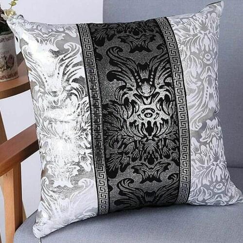Fashion Decorative Cushion Cover Vintage Black and Silver Square High Quality Floral Pillow Case for Car Sofa Decor Home
