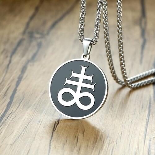 Mens Male Leviathan Cross Lucifer Pendant Necklaces Black Stainless Steel Religious Jewelry with 24" Chain