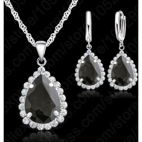 Top Quality Wedding Jewerly Set Sweety Necklace Earrings18 inch 925 Sterling Silver Necklace Chains Crystal Earring Sets
