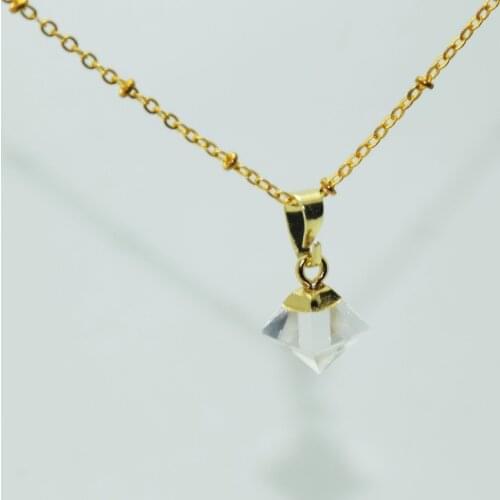 Natural Rock Crystal Quartz point pendant Necklace 2019 Girl Small Gold Top Rhombus Pyramid Real Jewelry chain necklace femme
