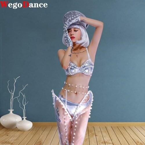 New Women Sexy DJ Gogo Collar Dress Pearl Bikini Stage Pvc Nightclub Singer Dancer Costume