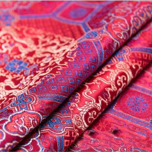 New arrival brocade polyester red dragon cloud fabric for felt patchwork dress cos play bed sheet bag tissue telas 100x75cm