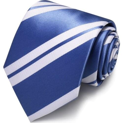 New Design Fashion Neckties 8cm Blue White Striped Ties For Men Formal Business Work Wedding Party Gravatas With Gift Box