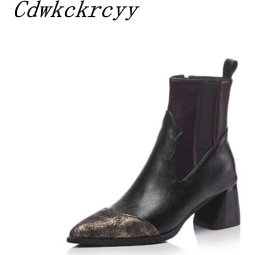 Autumn winter New style fashion British style Blue Patchwork Cusp High-heeled Martin boots Cashmere Keep warm Women Boots34-48