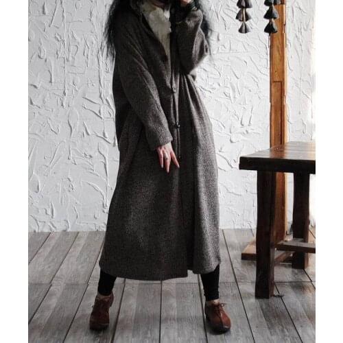 YoYiKamomo Women dress big size autumn Original new winter wool thin loose long-sleeved vintage casual loose robe women