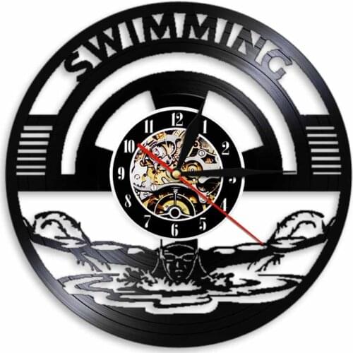 Swimming Vinyl Record Silent Wall Clock Sports Modern Design Living Room Decor Time Clocks Watch Gift For Swimmer Coach Wall Art