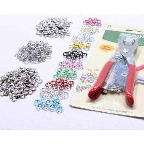 1pc Plier Tool +100 Sets 10 Mix Colors 9.5mm Metal Prong Snap Buttons Fasteners Press Studs Poppers Baby Romper Buckle Snap