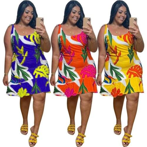 Plus Size Summer Party Dress 4xl Women Sexy Night Club Elegant Flower Boho Printing Sleeveless Casual Summer Beach Dresses
