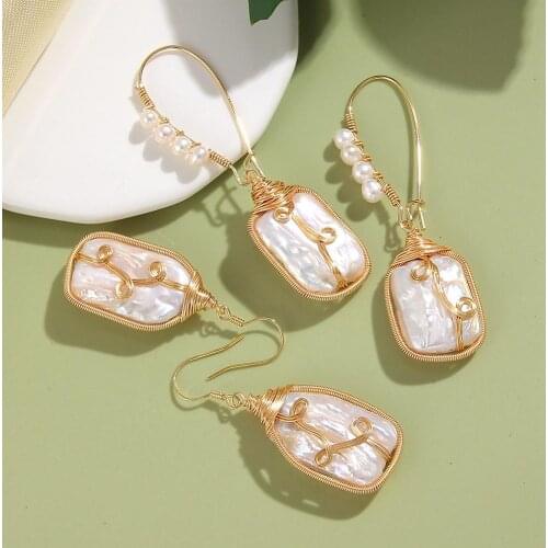 Handmade Real Freshwater Pearl Earrings For Women Gold Color Drop Earrings white Baroque Big pearl Girl Gift Fine Jewelry