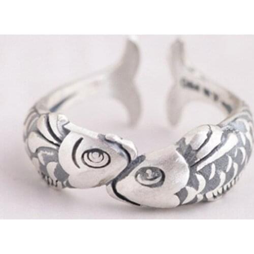 New Retro Silver Color Marine Animal Fish Ring Fashion Women Lucky Koi Adjustable Ring Elegant Women Wedding Anniversary Jewelry
