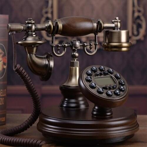 Solid Wood Digital Telephone Landline Classic Vintage Antique Telephone Old Fashioned Button Dial Home Telephone for Decoration