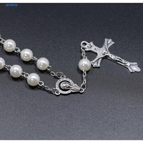 X7XB 2Pieces/Set Catholic Prayer Beads Rosary Bracelet Benedict Car Pendant Protection Cross Auto Mirror Rearview Amulet