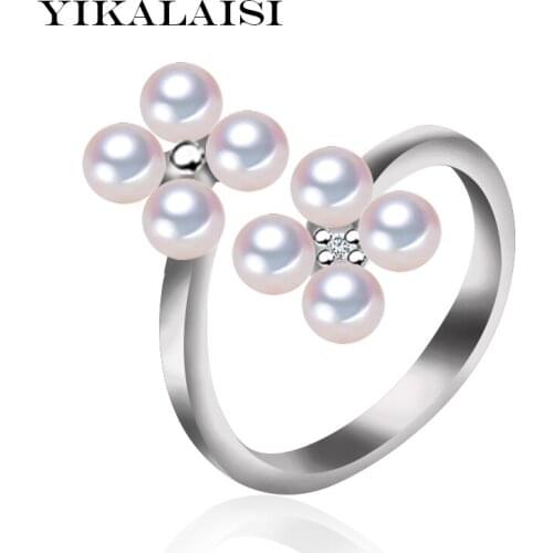 YIKALAISI925 Sterling Silver jewelry new Fashion For office Women Pearl Jewelry Ring Freshwater Pearl 4-5mm adjustable