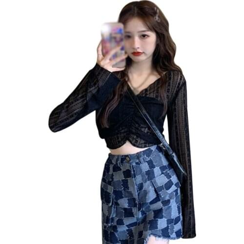DAXIN Women Protection Long Sleeve T-Shirt Outdoor Hiking Tops Korean Fashion Shirts Hollow Out See-through Tee