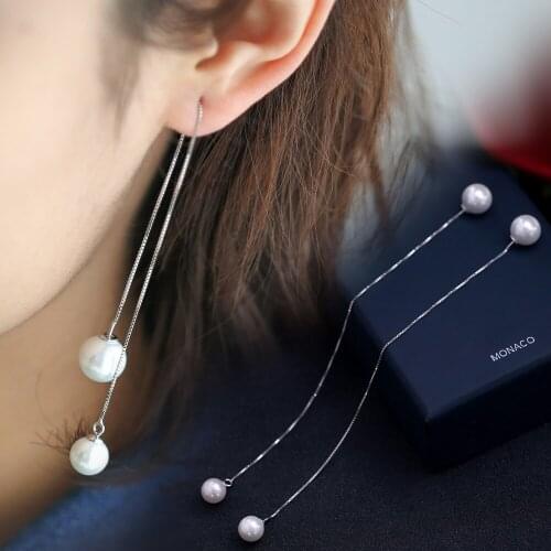 Simple Long Tassels Imitation Pearl Dangle Earring for Women Silver Plated party ear Jewelry Drop Shipping Wholesale