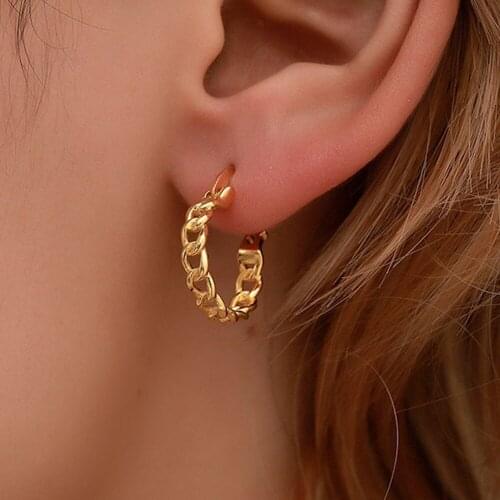 Punk Curb Chain Hoop Earrings For Women Hip Hop Jewelry Gold Silver Color Ear Studs Round Circle Earrings Fashion Bijoux Femme