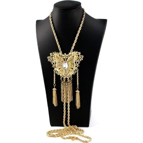 Sunspicems Elegent Algerian Morocco Pendant Necklace Kravash Long Sliding Chain For Women Arab Bride Wedding Jewelry Gift 2021