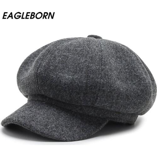 Winter Fashion New Woman Beret Net Red British Pure Color Woolen Octagonal Hat Ladies Beret Painter Hat Women Beret Painter Hat