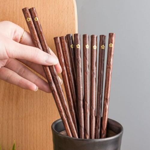 10 Pair Chopsticks Non-Slip Chinese Wooden Reusable Wood Chopstick For Sushi Hashi Food Sticks Tableware Kitchen Tool