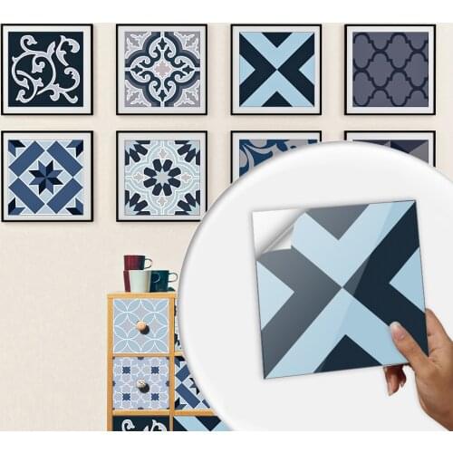 10pcs Retro Pattern Tiles Wall Sticker Kitchen Backsplash Wardrobe Wall Decals Oil-proof Peel & Stick Ceramics PVC Art Wallpaper
