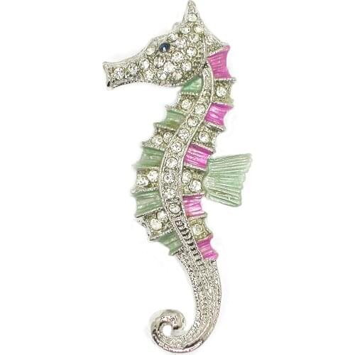 12pcs/lot Wholesale Fashion brooch Rhinestone Seahorse Pin brooches Corsage Mens Woman Accessories C102259