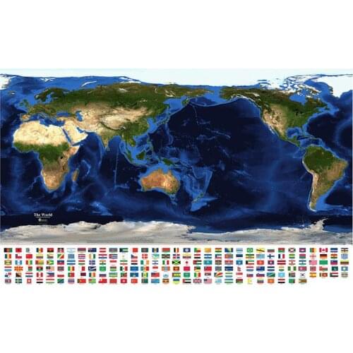 150x100cm The World Topography And Bathymetry Map Aerial View Of Satellite Map With National Flags For Research