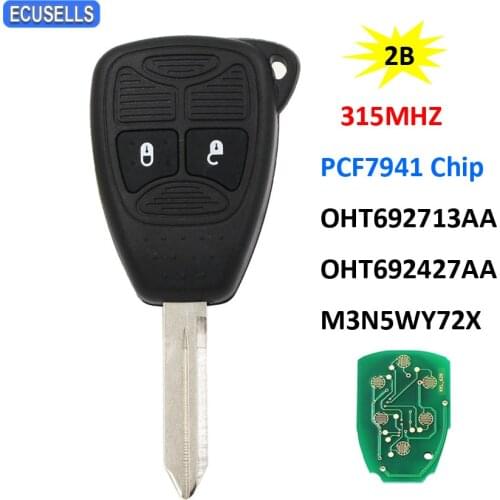 2 Button Remote Car Key for Chrysler for Dodge for Jeep 315MHz PCF7941 Chip with Uncut Blade OHT692713AA OHT692427AA MSN5WY72XX