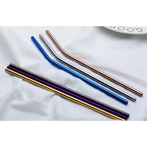 200pcs Colorful Stainless Steel Drinking Straws Straight and Bent Reusable Filter With Brush DIY Tea Coffee Tools