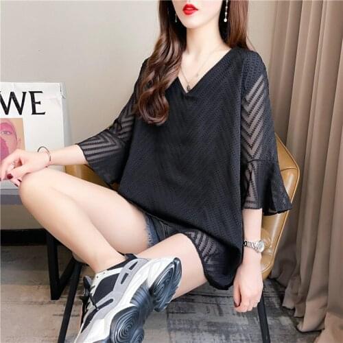 2021 summer thin chiffon shirt short-sleeved womens net yarn summer new chic small shirt top T-shirt