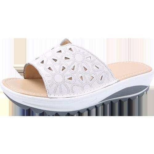 2020 New Fashion Summer Sandals Hollow Genuine Leather Casual Sandals Ladies Slippers Non-slip Wedges Beach Shoes Women Sandals