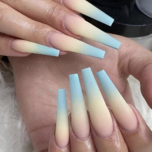 24Pcs Long Coffin Press On Nails Gradient Colors False Nails Multi-Designs Full Cover Nails Acrylic Nails Tips For DIY And Salon