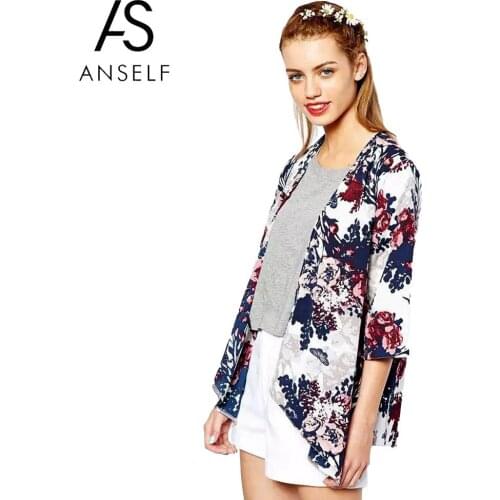 Anself 2020 New women blazers and jackets Floral Print Batwing 3/4 Sleeve Outerwear Irregular Hem Thin Vintage Loose Spring Coat
