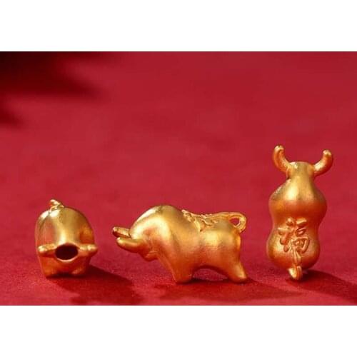 New Arrival 24K Yellow Gold Bracelet 3D 999 Gold FU Chinese zodiac Cow String Bracelet