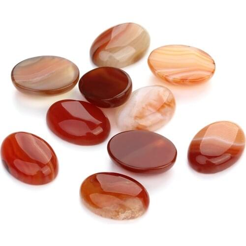 Fashion 10pcs Natural Bulk Red Striped Stone Beads 10x14 13x18mm 18x25mm Flat Back Oval Cabochon Stone Beads for Jewelry Making