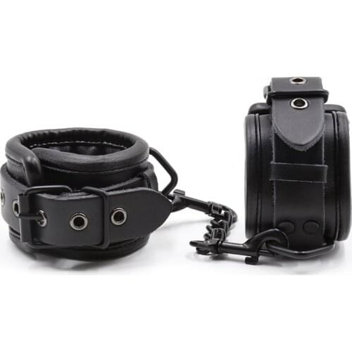 Black Genuine Leather Handcuffs For Sex Toys For Couples Metal hole Hang Buckle Link Bdsm Bondage Restraints Exotic Accessories