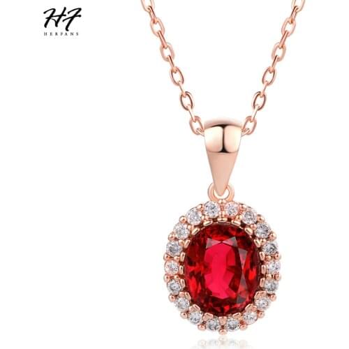Elegant Rose Gold Color Red Crystal Pendant Necklace for Women Jewellry Austrian Crystal Fashion Jewelry Xmas gift N308