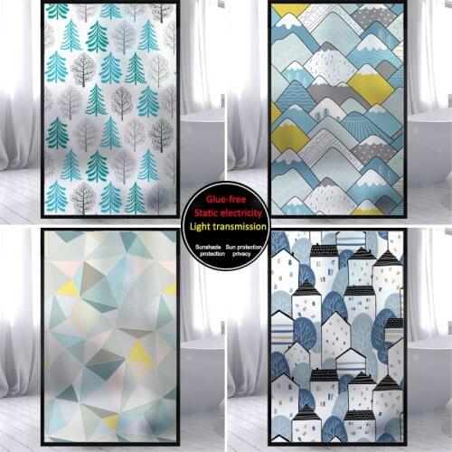 Fantasy forest pattern electrostatic frosted glass window film toilet opaque anti-lighting living room shading window film