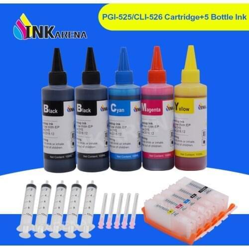 INKARENA 5 Color PGI 525 CLI 526 XL Printer Ink Cartridges + 500ml Bottle Ink For Canon PIXMA MG8150 MG8250 MX715 MX885 MX895