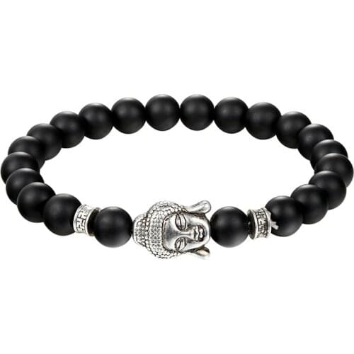 JAAFAR 2018 New design men chain hand volcanic rock natural stone beaded Buddha head bracelet punk jewelry fashion jewelry AS298