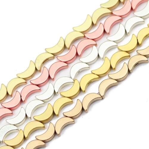 JHNBY Matte Gold Silvers Moon Shape 8MM Hematite Natural Stone Spacer Loose Beads For Jewelry Making Diy Bracelets Accessories