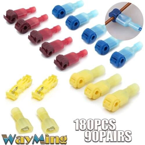 180/120/60PCS Male Spade & Lock Quick Splice Wire Connector Set Snap Fast Easy Lock Electrical Cable Crimp Terminal 22-10 AWG