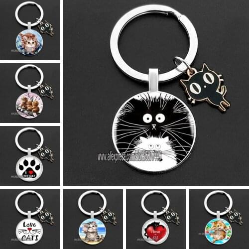 Cute Naughty Cat Girl Keychain I Love My Cat Key Holder Lovely Little Kitten Key Chain Ring Jewelry for Lovely Women